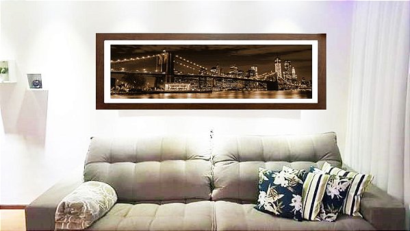 Quadro Strass Cristais Swarovski Ponte NY Manhattan Sépia