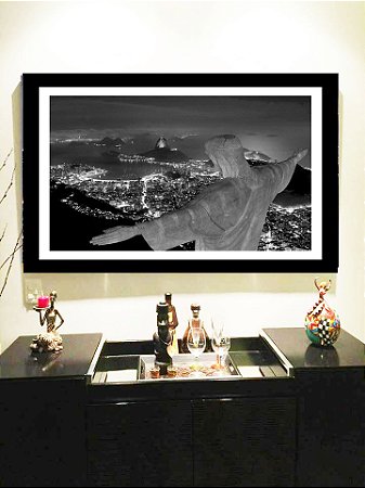 Quadro Strass Cristais Swarovski Rio de Janeiro Cristo Redentor Preto e Branco