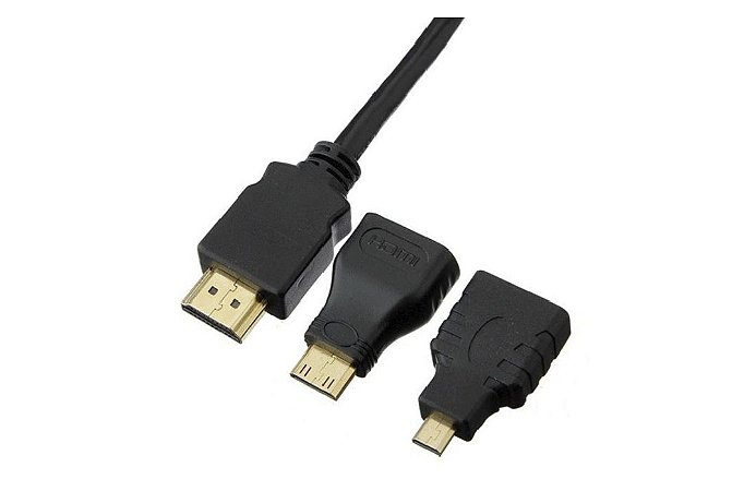Cabo HDMI Xtrad 1.4 Full Hd 3 x 1 Adaptador Mini HDMI e Micro HDMI 1.8m XT-2063