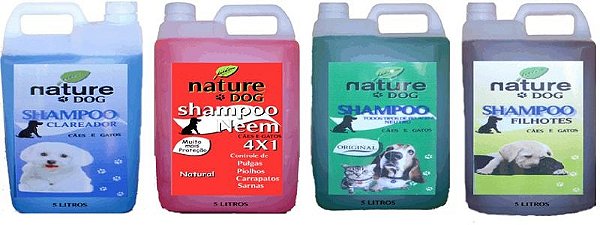 SHAMPOO PARA CÃES E GATOS NATURE DOG  – PELOS CLAROS, FILHOTES, NEUTRO E ANTIPULGAS 5 LITROS