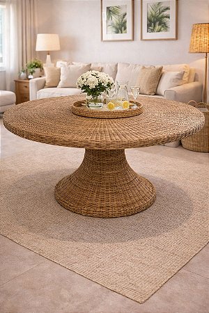 Mesa de jantar de junco natural redonda 1,50 m