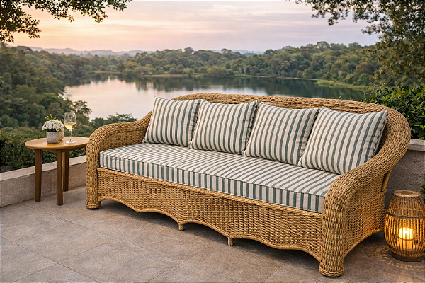 Sofá de junco natural de 3 lugares
