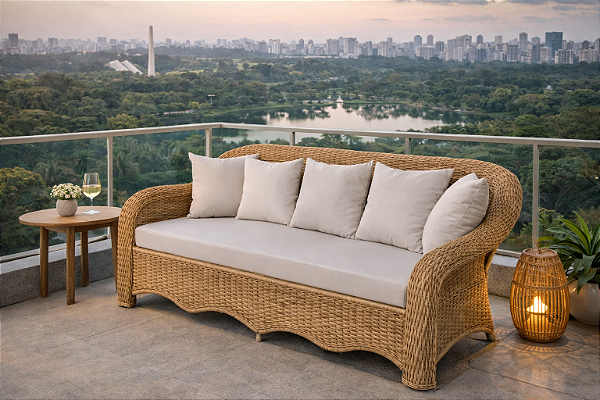 Sofá de junco natural de 2 lugares
