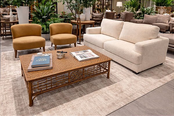 Mesa de centro de bambu e junco natural 1,40 m