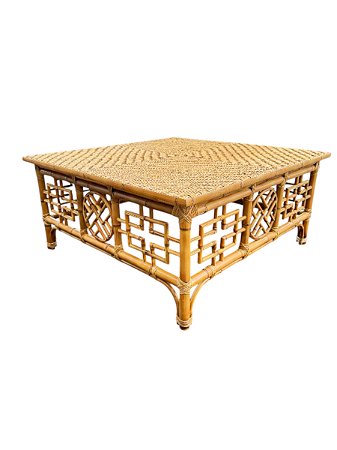 Mesa de centro China em bambu e junco natural 100x100x45 cm