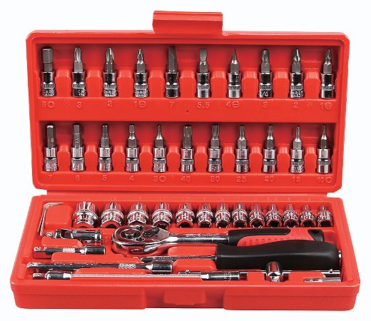 JOGO DE SOQUETES E PONTEIRAS 1/4 (46 PCS) - NOLL