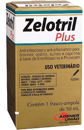 Zelotril Plus (Enrofloxacina+Piroxicam) 50 ml - Validade:31/12/2021