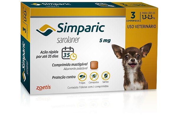 Simparic 05 mg 1,3 a 2,5 Kg 3 Comprimidos