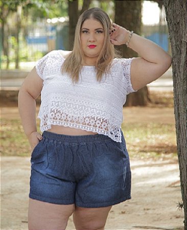 13SHO02-Shorts Tipo pijaminha em jeans 100% algodão Stone