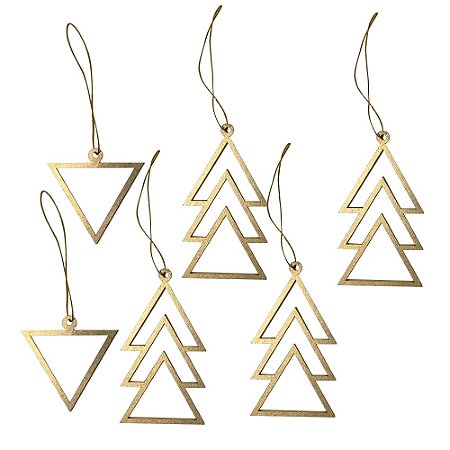 kit 6 pingentes Natal triângulos Dourados