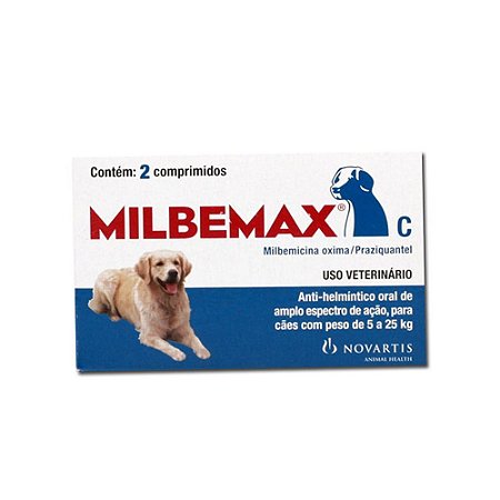 Vermífugo milbemax para cães de 5kg a 25kg com 2 comprimidos Outlet