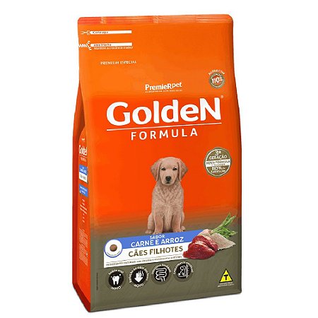 Ração Premium Especial Golden Fórmula Cães Filhotes Raças Médias e Grandes Sabor Carne e Arroz 15kg - PremierPet
