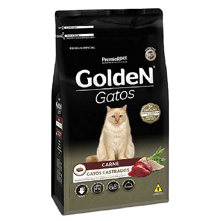Ração Premium Especial Golden Gatos Castrados A partir de 6 Meses Sabor Carne 10,1kg - PremierPet