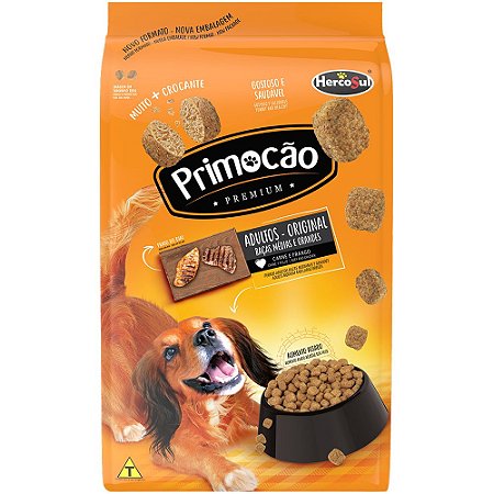 Ração Cães Adultos Primocão Premium Original Sabor Carne e Frango Raças Médias e Grandes 15kg - Hercosul