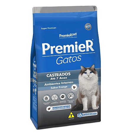 Ração Super Premium Premier Gatos Castrados A partir de 6 Meses até 7 anos Ambientes Internos Sabor Frango 500 g - PremierPet
