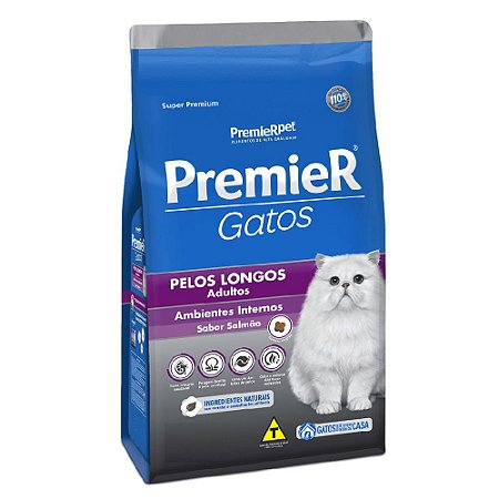 Ração Super Premium Premier Gatos Adultos Pelos Longos Ambientes Internos Sabor Salmão 500g - PremierPet