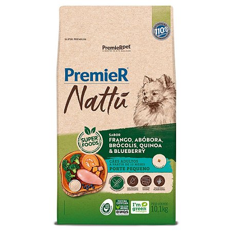 Ração Super Premium Premier Nattu Cães Adultos Raças Pequenas Sabor Frango e Abobora 10,1kg - PremierPet