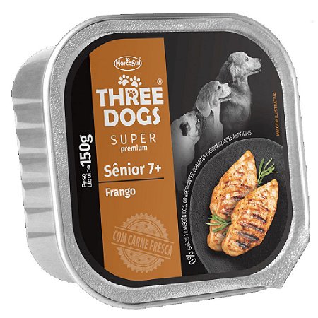 Ração Úmida Three Dogs Super Premium Patê Cães Sênior 7+ Sabor Frango 150g - Hercosul