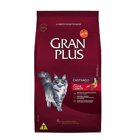 Ração Gran Plus Gato Ad Castrados Carne 10,1kg