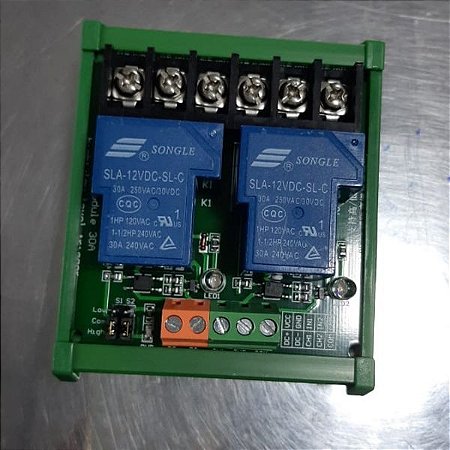 MÓDULO RELE 12V 2 CANAIS 30A OPTOACOPLADO COM BASE PARA TRILHO