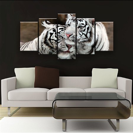 Quadro Decorativo Tigres Brancos 129x61cm Sala Quarto