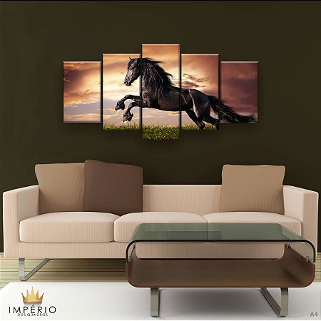 Quadro Decorativo Cavalo Negro Horse 129x61cm Sala Quarto