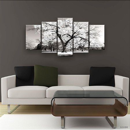 Quadro Decorativo Árvore Grande Branca 129x61cm Sala Quarto