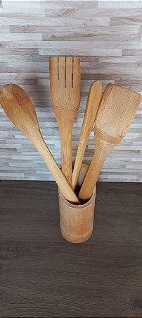 Kit Culinário 5 Pçs Colher De Bambu