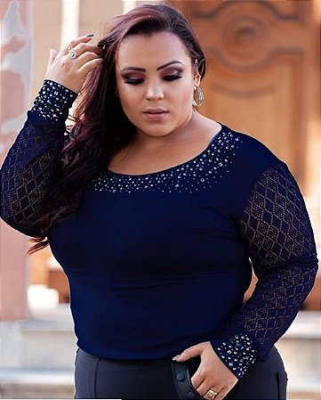 blusas manga longa plus size