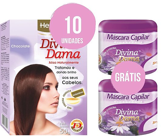 Henê Divina Dama 50gr Chocolate Kit C/10un + 2 Cremes Ativadores
