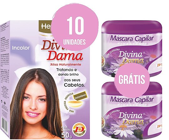Henê Divina Dama 50gr Incolor Kit C/10un + 2 Cremes Ativadores