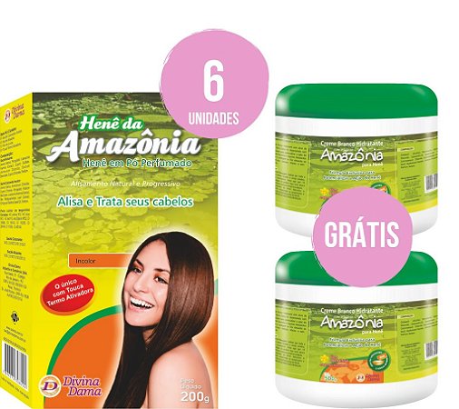 Henê em Pó Amazônia Incolor 200gr Kit C/6 unidades + 2 Cremes Ativadores