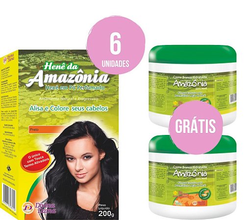 Henê em Pó Amazônia Preto 200gr Kit C/6 unidades + 2 Cremes Ativadores