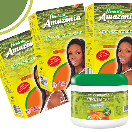 Henê em Pó Amazônia Castanho Escuro 200gr Kit C/3 unidades + Creme Ativador