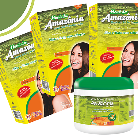 Henê em Pó Amazônia Incolor 200gr Kit C/3 unidades + Creme Ativador