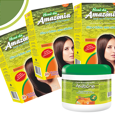 Henê em Pó Amazônia Chocolate 200gr Kit C/3 unidades + Creme Ativador