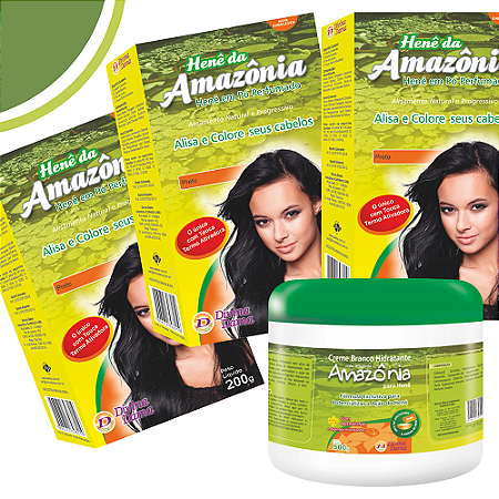 Henê em Pó Amazônia Preto 200gr Kit C/3 unidades + Creme Ativador