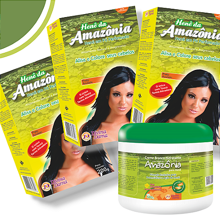 Henê em Pó Amazônia Preto Azulado 200gr Kit C/3 unidades + Creme Ativador