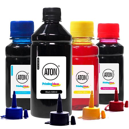 Kit 4 Tintas para Epson L606 Bulk Ink Black 500ml Coloridas 100ml Aton