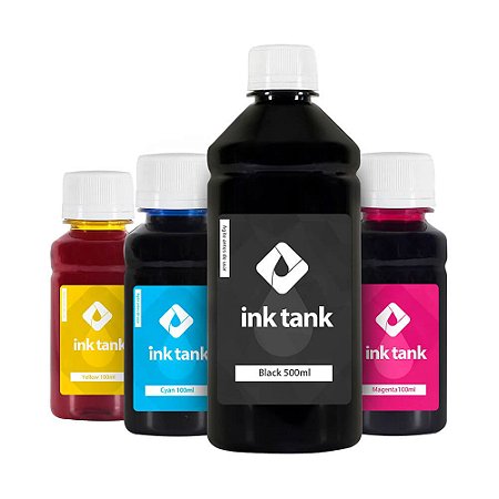 Kit 4 Tintas para Epson L395 Corante EcoTank Black 500ml e Coloridas 100ml - Ink Tank