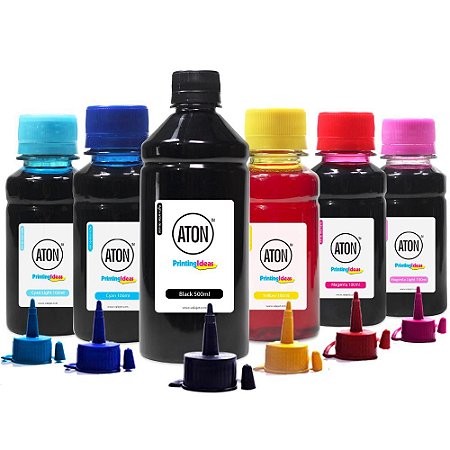 Kit 6 Tintas Epson Bulk Ink L800 Black 500ml Coloridas 100ml Corante Aton