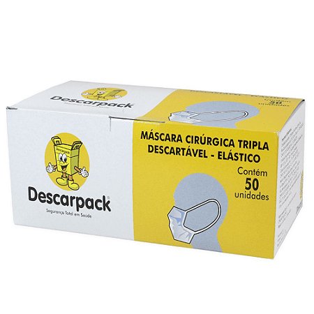 Máscara tripla descartável Descarpack com elástico