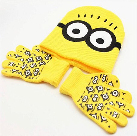 Kit infantil tricô - Gorro + Luvas Minions