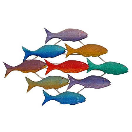 Quadro de Peixes Coloridos Madeira e Ferro 36 x 58 cm (S)