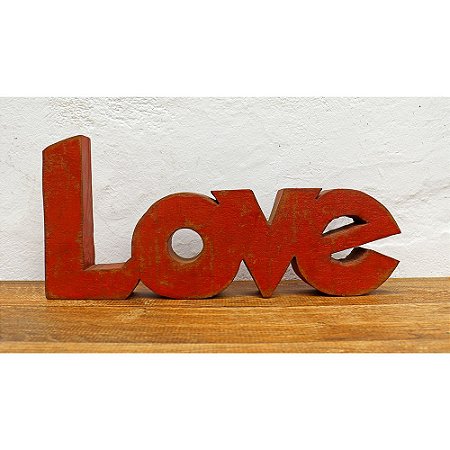 Escultura de Mesa em Madeira Palavra Love 16 x 36cm (S)