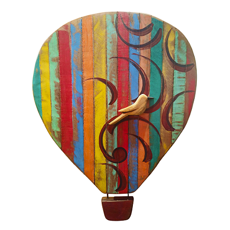 Quadro Balão de Ar Quente Artesanal Madeira de Demolição