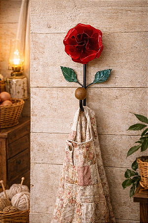 Cabide de Rosa Vermelha 1 Gancho Metal Artesanto Mineiro