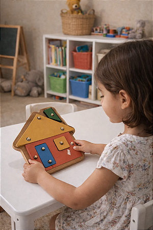 Brinquedo de Madeira Casinha de Montar Cores e Formas Artesanal