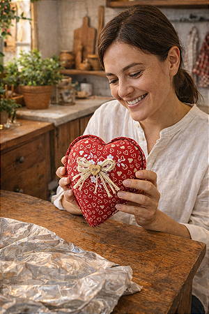 Coração de Tecido Decoração Casa ou Peso de Porta Artesanal
