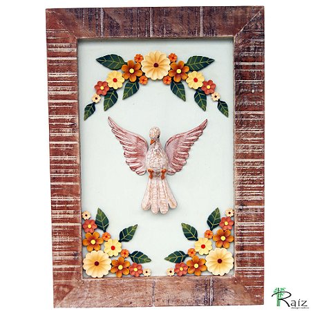 Quadro Divino Espírito Santo com Flores Madeira 70cm (S)